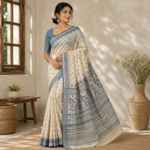 COTTON SAREE- Half White